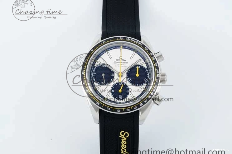0706 TopPick Speedmaster Racing Master SS HKF Best Edition White Black Dial on Black Rubber Strap A 7813